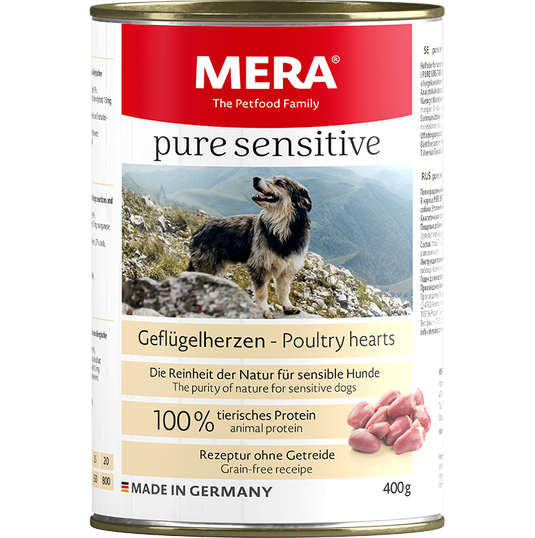 Hundefutter MERA pure sensitive Geflügelherzen Nassfutter 100% tierisches Protein für sensible Hunde